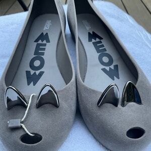MELISSA MeoW grey sueded ballet flats w/ Cat Ears + cut out Nose USA 10
